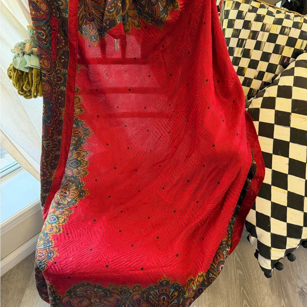 Christian Dior Red Patterned Scarf
